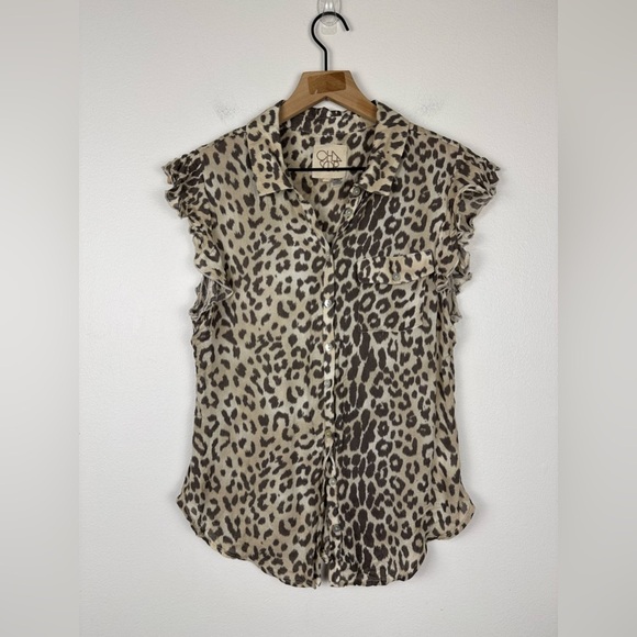 CHASER Animal Print Button Up Ruffle Sleeves Lightweight Spring Women’s Sz M - Picture 1 of 6